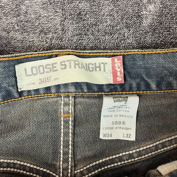 Vtg Y2K Levi's 569 Loose Straight Blue Denim Jeans Men's 34X32 (35X29) Baggy - Picture 3 of 11